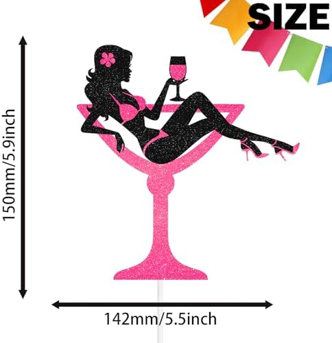 Sitting Girl Happy Birthday Cake Topper Wine Glass Sexy Girl Makeup Spa Party Themed For Lady Women Birthday Silhouette High Heeled Decorations Supplies