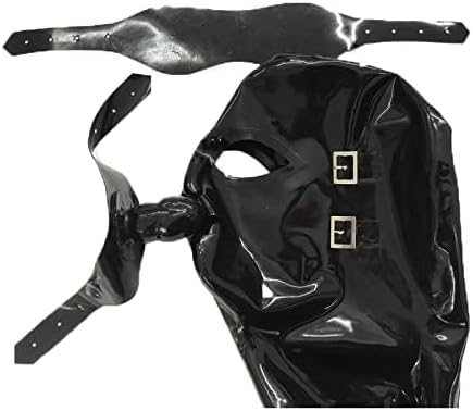 Latex Hood with Eye Patch and Braids, Sex Face Mask with Zipper and Plait, for BDSM, Party, Cosplay, Holiday