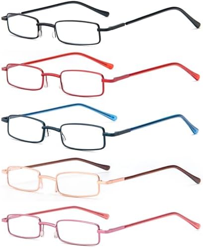 REAVEE 5 Pack Portable Slim Reading Glasses for Men Women, Computer Blue Light Blocking with Small Pocket Compact Pen Case