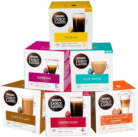 Nescafe Dolce Gusto Coffee, Tea, Chocolate Pods. Pick Any 5 Packs from 40+ Blends Inc: Decaf, Caramel, Cappuccino, Latte, Mocha, Espresso, Skinny, Nesquik, Cafe Au Lait, Vanilla