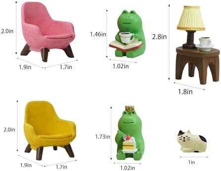 Miniature Frog Desk Set with Sofa & Lamp - 6-Piece Cute Frog Figurines for Office Decor, Shelf Decor, Home Decor, Resin Gift for Women, Frog Lovers (Frog)