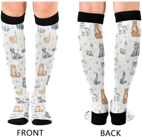 Plaaee Compression Socks for Women & Men Cute Colorful Kittens Knee High Stocking for Sports Running Travel Nurses
