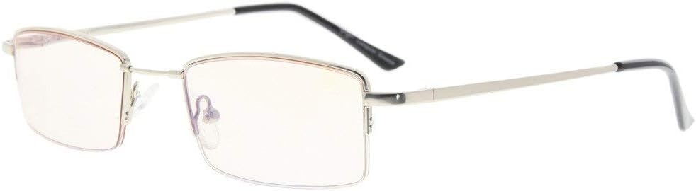 Eyekepper Memory Titanium Bridge Computer Glasses 50% Blue Light Blocking Reading Glasses Amber Tinted Lenses