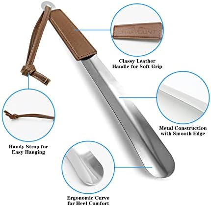Charmount Metal Shoe Horn - 12 Inch Long Shoe Horns for Senior, Men, Women, Kids, Stainless Steel Shoehorn with Handle (Durable, Upgraded 2mm Thick)