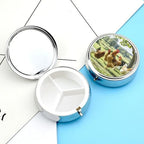 Farm Chickens Pill Box 3 Compartment Round Metal Pill Organizer Portable Mini Travel Medicine Case with Mirror Cute Medicine Container Holder for Pocket Purse