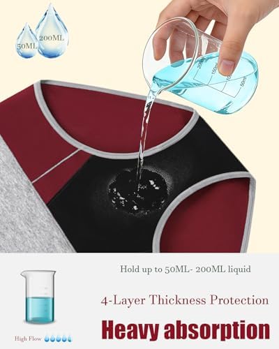 Leakproof Incontinence Underwear for Women, Washable Reusable Cotton Briefs with Heavy Absorbency 50–200ml, Bladder Control Panties for Postpartum, Menopause (Multi Color, Small)