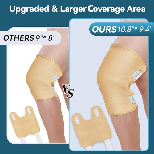 Upgraded Castor Oil Pack Wrap – Larger Knee Size for Men & Women, Organic Cotton Caster Oils Compress Pads for Elbow, Arm & Thigh, Adjustable Velcro Elastic Strap, Waterproof & Reusable (2 Pack)