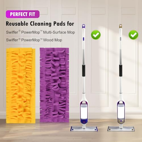 4 Pack Mop Refill Pads for Swiffer® PowerMop™ Multi-Surface Mop and Swiffer® PowerMop™ Wood Mop, Washable & Reusable Microfiber Spray Cleaning Pads (2 Yellow + 2 Purple)