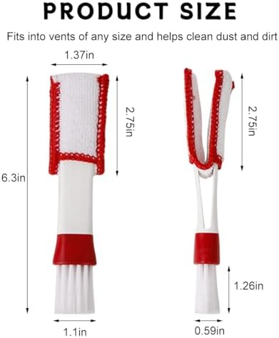 KVAEY 2 PCS Mini Duster for Car Air Vent, Double Ended Automotive Air Vent Microfiber Duster & Brush, Dust Collector Cleaner for Keyboard Window Leaves Shutter, Car Accessories (Red & White)