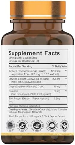 tnvitamins Turmeric & Boswellia Complex (180 Capsules) with Ginger Root, Bromelain, & Black Pepper Extract | Joint-Ease Formula: Powerful Joint Support Supplement* | Produced in The USA