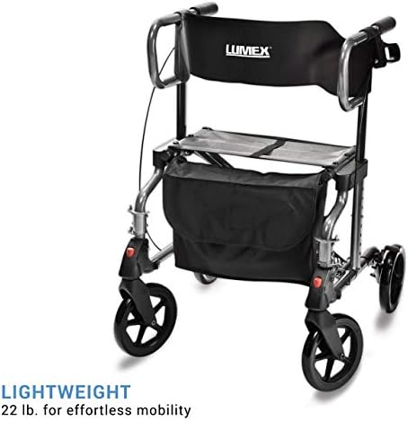Lumex HybridLX 2-in-1 Hybrid Rollator Wheelchair – Folding Mobility Aid with Seat & Transport Chair Function