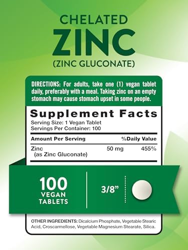 Nature's Truth Chelated Zinc 50mg | 100 Tablets | Essential Mineral Supplement | from Zinc Gluconate | Vegan, Non-GMO & Gluten Free