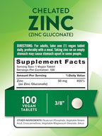 Nature's Truth Chelated Zinc 50mg | 100 Tablets | Essential Mineral Supplement | from Zinc Gluconate | Vegan, Non-GMO & Gluten Free