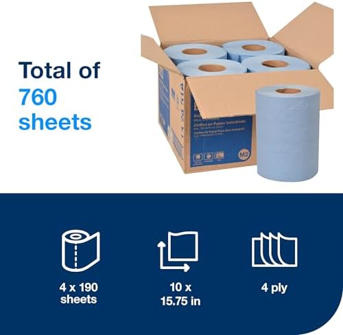 Tork Paper Wiper Centerfeed Blue M2, High Absorbency, 4 x 190 Feet, 132451A