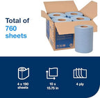 Tork Paper Wiper Centerfeed Blue M2, High Absorbency, 4 x 190 Feet, 132451A