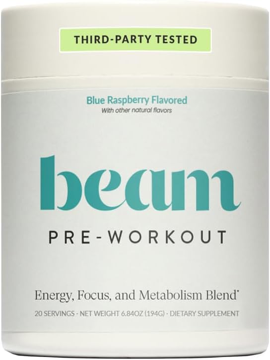 Beam Pre Workout Powder – Pre Workout Supplement with Organic Caffeine, 350 mg Electrolytes & Nootropic Focus Support, No Sugar, Pre Workout for Women & Men, Blue Raspberry Flavor, 20 Servings