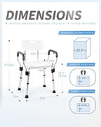 Sangohe Shower Chair, Heavy Duty Shower Seat with Back, Arms, Adjustable Height, Ideal for Bathtub, Handicap, Elderly, 796C