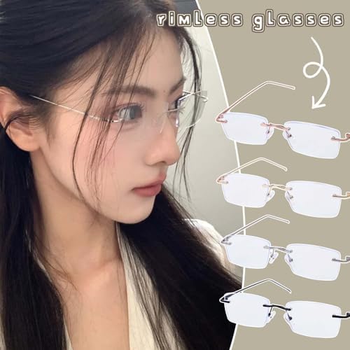 Rimless Reading Glasses for Men Women, Lightweight Metal Clear Readers, Fashion Blue Light Blocking Computer Glasses