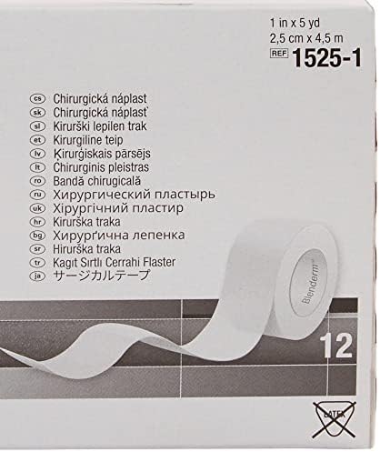 3M Blenderm Transparent, Hypoallergenic, Waterproof Plastic Medical Tape, 1" x 5 Yards, 12 Rolls, 1 Pack