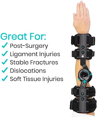 Vive Hinged Elbow Brace (Fits Right) - Range of Motion Support Sling Stabilizer for Dislocated Arm - ROM Adjustable Splint & Shoulder Strap - Post Tendon Injury & Surgery Pain Relief Recovery