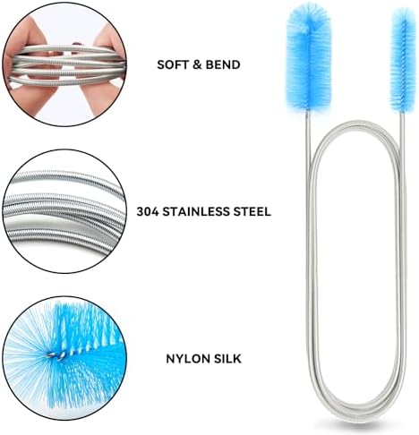 Flexible Drain Brush, 66 Inch Long Double Ended Hose Pipe and 58 Inch Tube Cleaning Brush and 2 Pack 8 Inch Straw Cleaner Brush