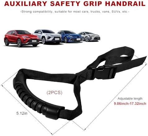2 PCS Car Adjustable Grab Handle, Standing Aid Safety Handle Vehicle Door Support Grab Bar, Portable Nylon Grip Auto Handles Mobility Assist Device for Elderly Disabled