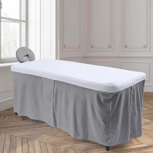 Massage Table Skirt,Massage Face Rest Cover,and Massage Table Under Storage 3pcs Set,SPA Bed Cover,Bed Valance,Soft and Stretchable Fabric Fit Different Size (Gray)