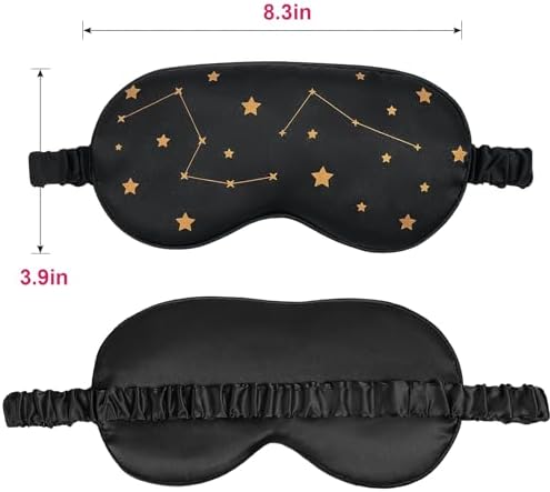 100% Natural Mulberry Silk Sleep Eye Mask with Adjustable Elastic Band for Women & Men Soft Light Blocking Cover Eyeshade Blindfold with Star Printed (Black)