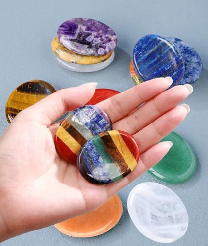 Erliway 8Pcs Thumb Worry Stones Set for Anxiety and Stress, Natural 1.77" Chakra Crystals Worry Stone Bulk, Oval Healing Pocket Palm Stone for Stress Relief Relax Meditation Therapy Home Decor