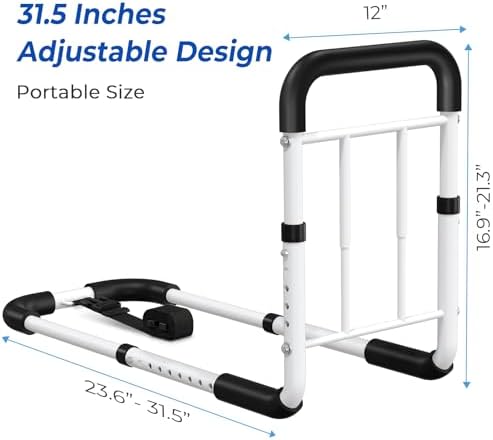 Bed Rails for Elderly Adults Safety - ASTM Approved Adjustable Bed Cane with Non-Slip Ergonomic Handle & Storage Pocket, Bed Railings for Seniors Support 350 LBS, Tool-Free