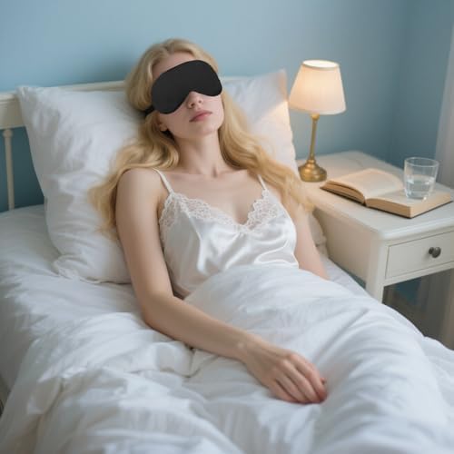 2 PCS Black Pink Satin Sleep Masks, Adjustable Silk Eye Mask for Sleeping, Eye Sleep Shade Cover, Blind Folds Soft Breathable Blindfold for Play Party Games Airplane Travel Essentials Cover Gifts