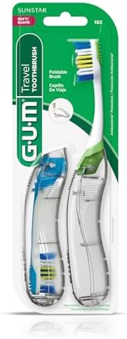 GUM Folding Travel Toothbrush, Compact Head + Tongue Cleaner, Soft Bristled Travel Toothbrushes for Adults, 2 Count (Pack of 6)