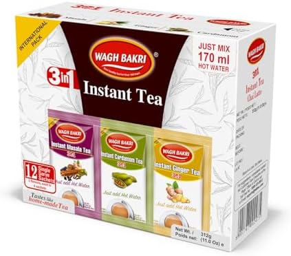 Wagh Bakri Instant Tea Premix, Masala, Cardamom & Ginger - 4 Sachets Each, Total 12 Sachet [International Pack]