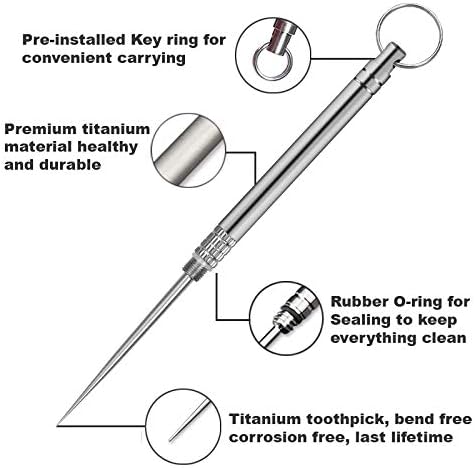 4 Pieces Portable Titanium Toothpick, Premium Grade Metal Toothpicks with Protective Holder Pocket Toothpicks with Key Ring Toothpick for Outdoor Picnic and Camping