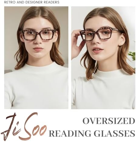 JiSoo Oversized Reading Glasses for Women, Stylish Designer Large Readers Oprah Style with Spring Hinge