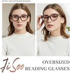 JiSoo Oversized Reading Glasses for Women, Stylish Designer Large Readers Oprah Style with Spring Hinge