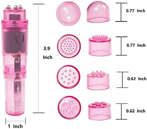 Mini Portable Small Vibrating Massage Body Tool 4 Heads Massager Pocket Toy for Women Neck Shoulder Face Back Leg Foot Muscles (Pink Color)