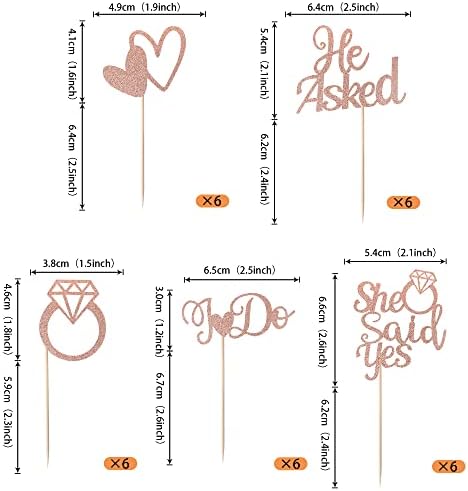 30 Pack He Asked She Said Yes Cupcake Toppers Glitter Heart Ring I do Cupcake Picks Bridal Shower Cake Decorations for Wedding Engagement Theme Party Supplies Rose Gold