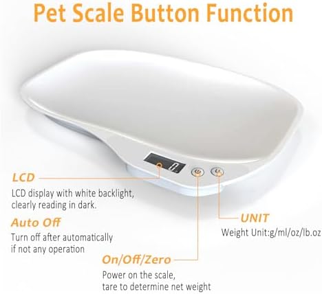 Small Animal Digital Scale,14 x 10 Pet Scale with LCD Display, Puppy Scale (Max 33lbs), Electronic Kitchen Food Scale, for Weighing Kitten, Puppies, Hamster, Newborn Pets (White)