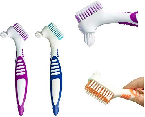 3 Pcs Denture Cleaning Brush Portable Cleaning Brush False Teeth Brushes for Denture Care Denture Cleaner with Multi-Layered Soft Bristles and Dual Angled