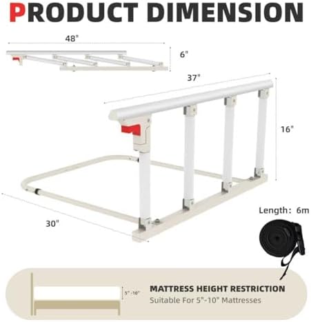 Bed Rails for Elderly Adults Safety, Folding Bedside Assist Rail Handle, Collapsible Bed Fence Preventing Falling for King, Queen, Full, Twin (with Crash Cushion)