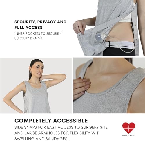 Inspired Comforts Post Surgery Mastectomy Recovery Tank Top with Drain Pocket & Snap-Access