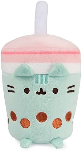 GUND Pusheen Boba Tea Cup Plush Cat Stuffed Animal for Ages 8 and Up, Green/Pink, 6”