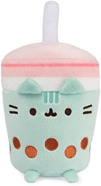 GUND Pusheen Boba Tea Cup Plush Cat Stuffed Animal for Ages 8 and Up, Green/Pink, 6”