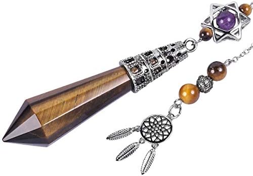 Nupuyai Healing Crystal Point Pendulum for Reiki Dowsing Divination Meditation Chakra Balancing with Dream Catcher Merkaba Star