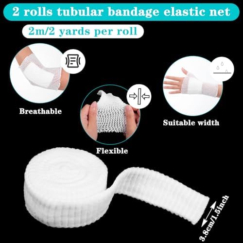 2 Rolls Tubular Bandage 1.5inch Stockinette Tubing for Arm Legs Elastic Net Tubular Support Bandage Reusable Sleeve Stretch Dressing Retainer Gauze Sleeve for Arm Knees Legs