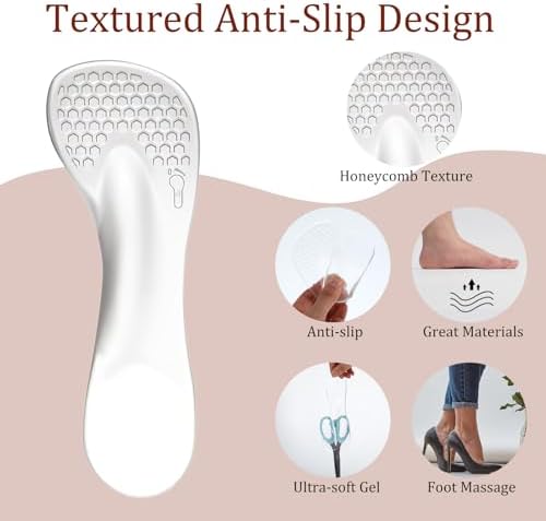 4 Pairs Gel High Heel Insoles and Heel Pads Self-Adhesive Sandal Inserts Insoles Anti Slip Clear Comfortable Shoe Support Arch Support for Women Sandals Flats Pumps Boots Pumps Dress Shoes Snea