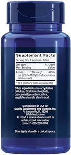 Life Extension Optimized Folate – L-methylfolate – Heart & Brain Support, Healthy Homocysteine Levels – Non-GMO, Gluten-Free, Vegetarian – 1700 mcg DFE, 100 Vegetarian Tablets
