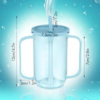 Sliner Adult Sippy Cups for Elderly 12 oz Straw Sippy Cups with 2 Handles No Spill for Adults Spill Proof Dysphagia Cup for Disabled Patients(Light Blue)
