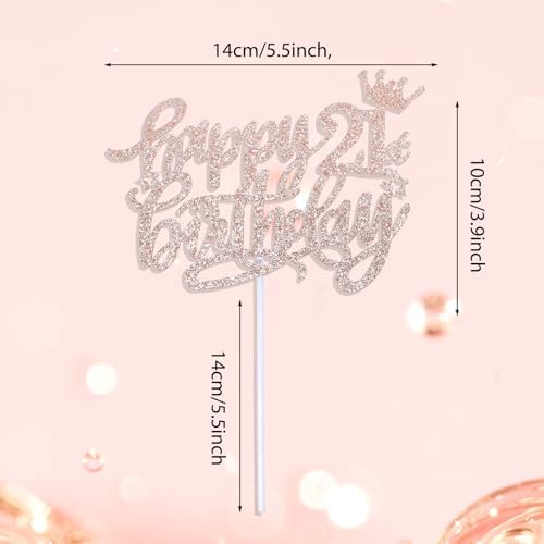 Happy 21st Birthday Cake Topper for Girls, Glitter 21st Birthday Decorations Cheers to 21 Years Candles Cakes Decorations for Celebrating Birthdays Anniversary Party Supplies(Rose Gold)